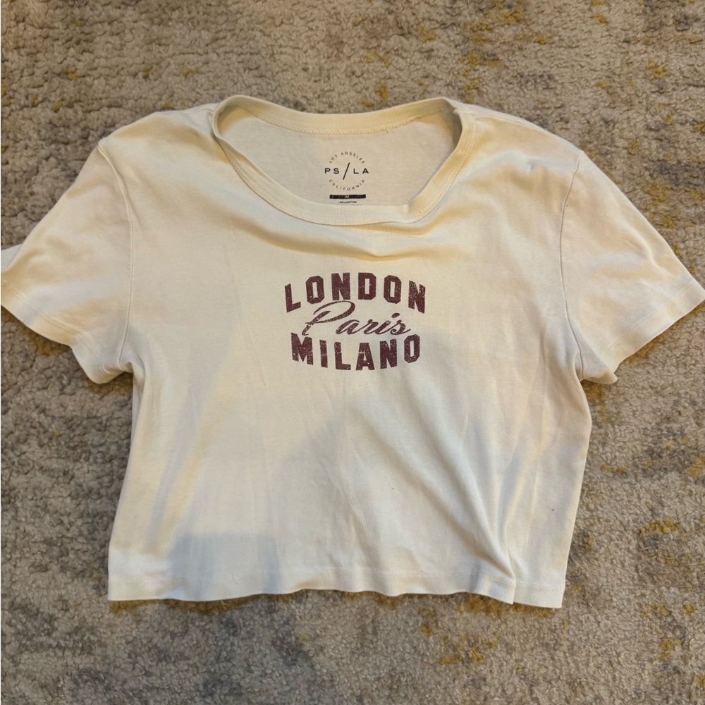 Cream Graphic Crop Top